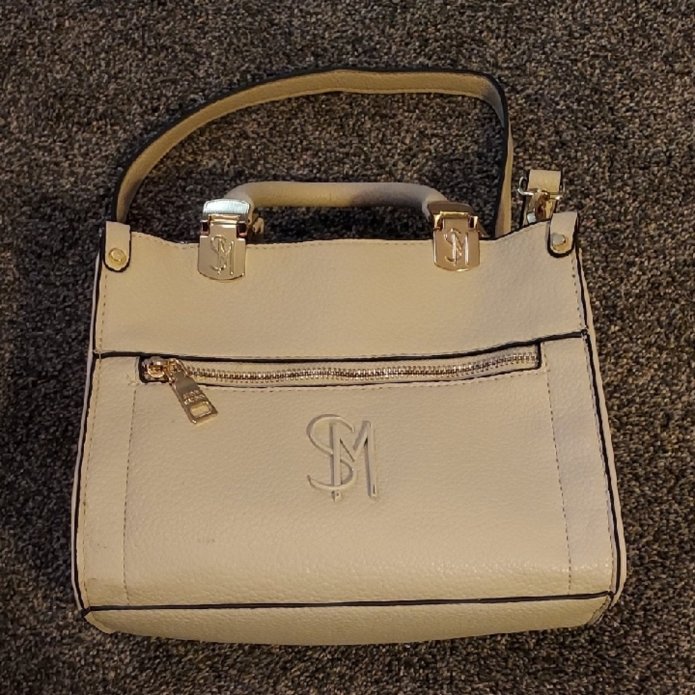 Steve Madden Cream Satchel with Gold Accents